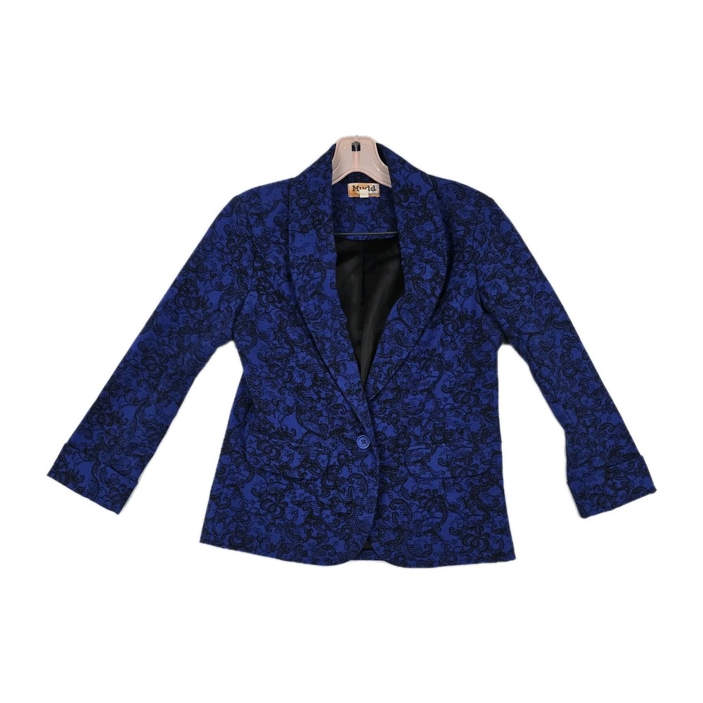 Mudd Jacket Blazer One Button Blue/Black Polyester Blend Women's Size Small
